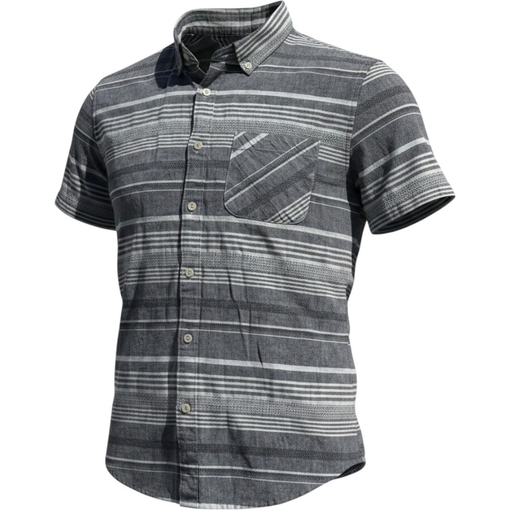 United By Blue Mens Organic Cotton Linen Striped Short Sleeve Button Down Shirt